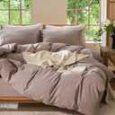 MooMee Bedding Duvet Cover Set 100% Washed Cotton Linen Like Textured Breathable Durable Soft Comfy (Heathered Mauve Brown, Queen 90"x90")