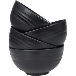 Unbreakable Wheat Straw Cereal Bowls Set of 4, 24 OZ Microwave and Dishwasher Safe Lightweight Soup and Salad Bowl Sets, Reusable Dessert Bowls for Rice, Pasta, Snack, Fruit, BPA Free (Black)