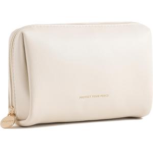 Aveniee Travel Makeup Bag Small, Vegan Leather Cosmetic Pouch for Purse, Wide-open Toiletry Organizer with Dividers & Zipper for Women-Beige