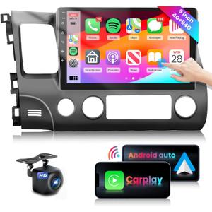 4G 64G Car Stereo for Honda Civic 2006-2011 Radio with 10.1inch 1280x720 IPS Touch Screen AI Radio DSP 36EQ Wireless Carplay Android Auto Bluetooth 5.0 GPS FM/RDS WiFi MirrorLink AHD Backup Camera