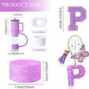 Stanley Cup Accessories Set of 6 PCS, Including Letter Stickers, Letter Chains, Straw Caps, Cup Sleeves, and Spill Proof Stoppers, Purple, 30 Oz 40 Oz, Water Bottle Carrier Set