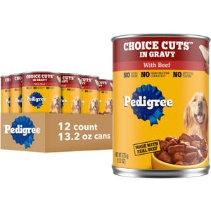 Pedigree Wet Dog Food, Choice Cuts Adult Canned Dog Food with Beef, 13.2 oz. Cans, 12 Count (EXP 08/25/28)