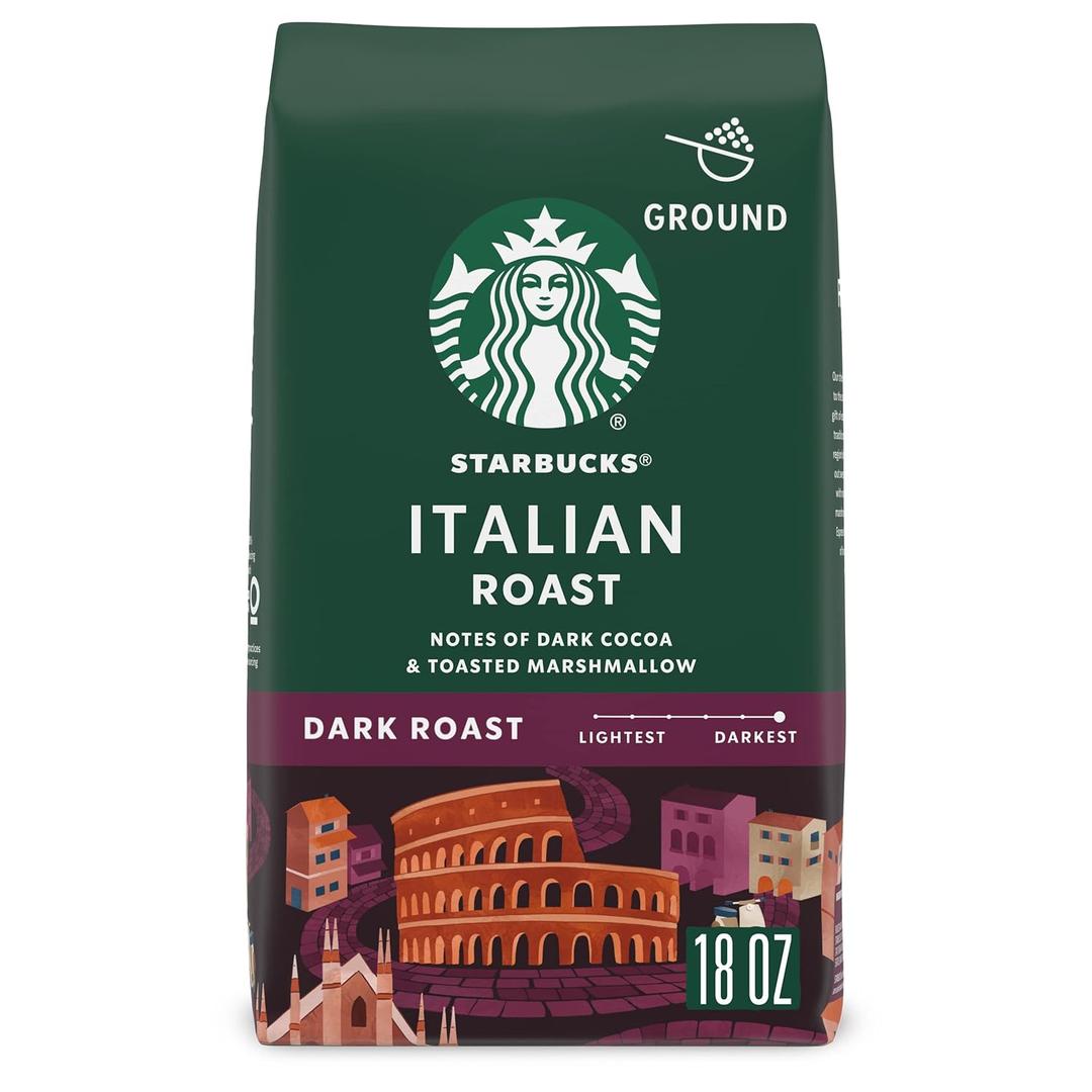 Starbucks Ground Coffee, Dark Roast Coffee, Italian Roast, 100% Arabica, 1 bag (18 oz) (EXP 04/18/26)