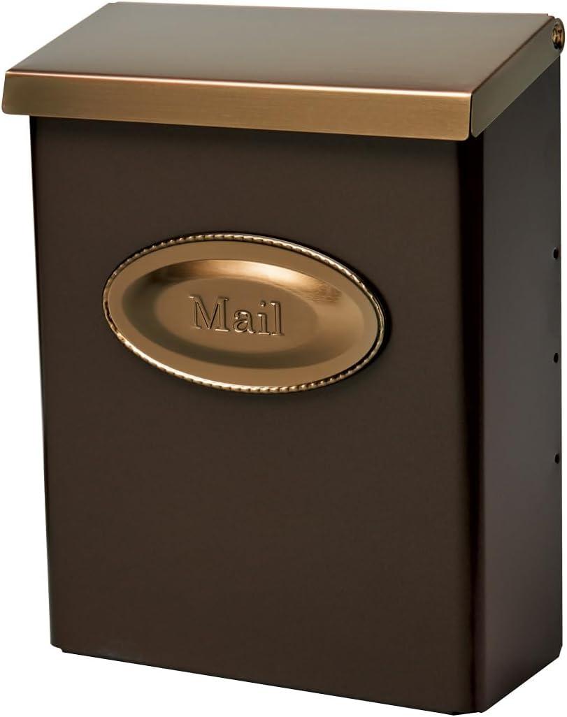 Architectural Mailboxes Designer Locking, Vertical Wall-Mounted Mailbox for Outside, Modern Metal Galvanized Steel Medium Mail Box with Lock and Key Drop Box, Bronze with Optional Mail Emblem (Venetian Bronze & Brass)
