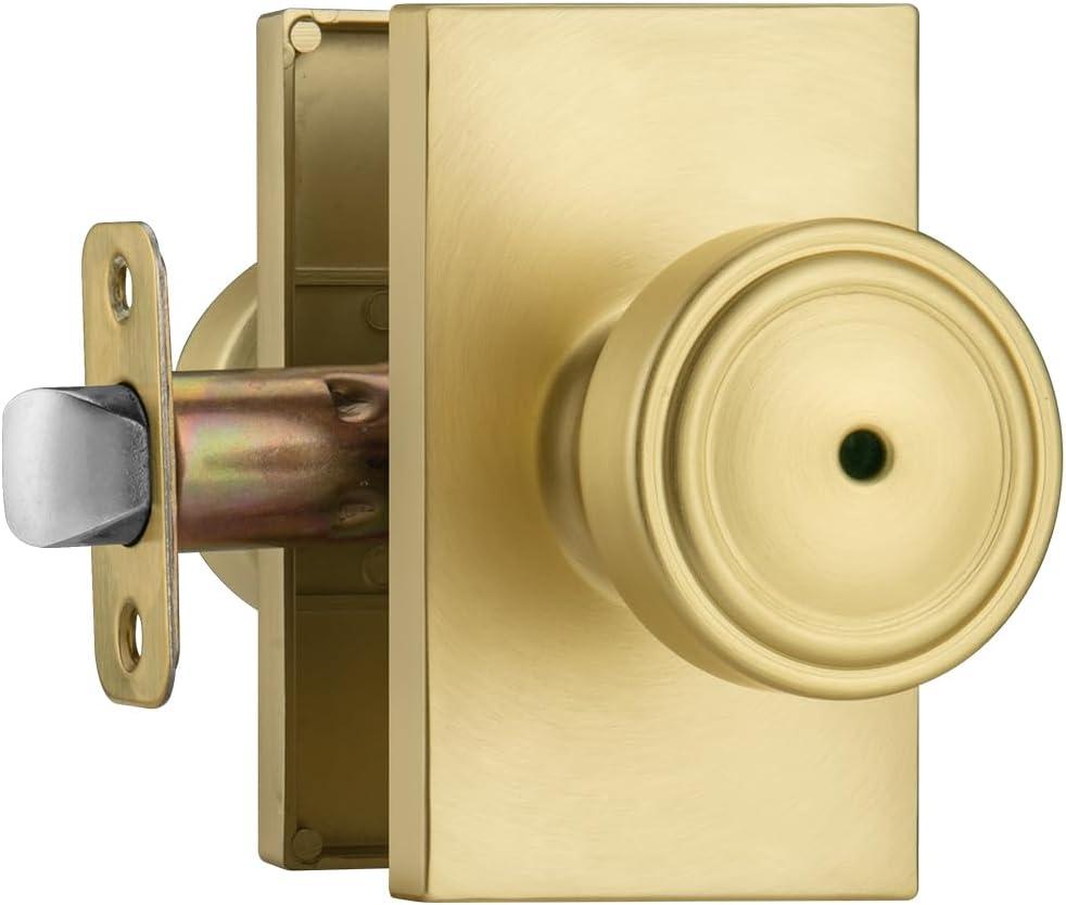 parro Gold Door Knobs Interior,Privacy Door Knob with Lock,Pismo Doorknob with Rectangle Rosette for Bath & Bedroom