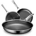 SNOWCLAD 3 Piece Hybrid Nonstick Pans Set, 8+10+12 Inch Nonstick Frying Pans Set, Stainless Steel Skillet, Dishwasher, Induction, Oven & Broiler Safe, PFOA Free Kitchen Cookware Set