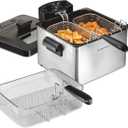 Hamilton Beach Electric Deep Fryer with 3 Baskets and Lid, 4.5 Liters / 19 Cups Oil Capacity, Temperature Control, View Window, Professional Style, 1800 Watts, Stainless Steel (35034)