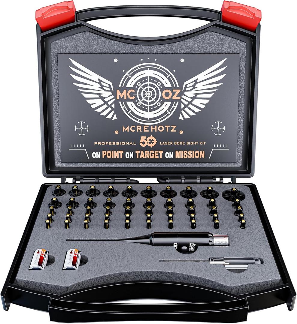 Professional Laser Bore Sighting Kit Green or Red Bore Sight with 50 Adapters - Multiple Caliber Bore Sighter Perfectly Choice for All Gun - .17 Cal to 12GA Rifle Pistol Boresighter