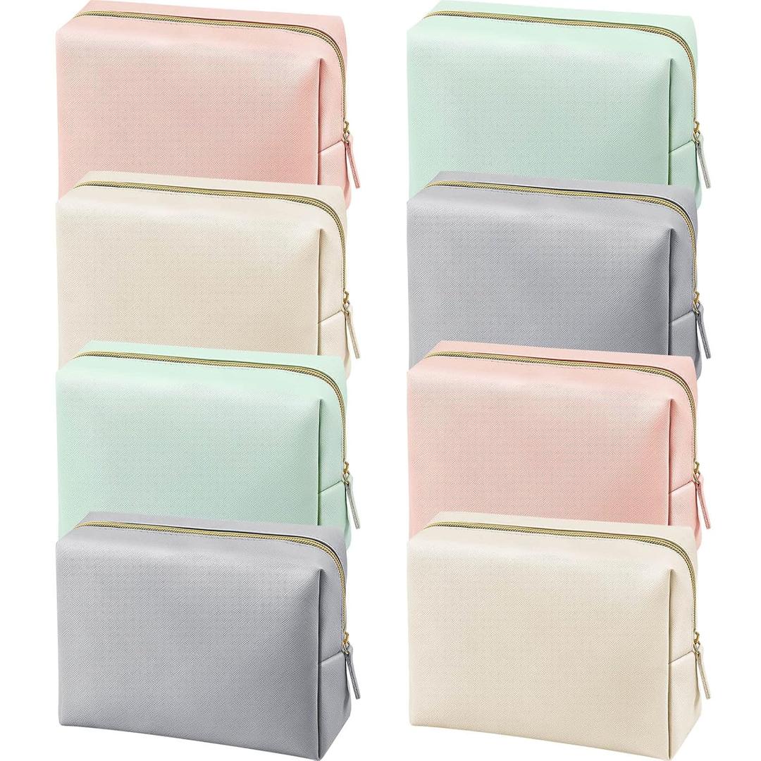 8 Pcs Makeup Bag Pu Leather Cosmetic Pouch Waterproof Small Toiletry Bag Portable Cosmetic Organizer Water Resistant Storage Purse for Lady Women Daily Storage Travel Organizer (Soft Colors,Large)