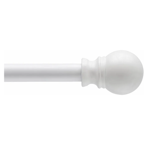 Kenney KN55250 Davenport Ball End Petite Café Decorative Window Curtain Rod, 28-48" Adjustable Length, White Finish, 1/2" Diameter Steel Tube