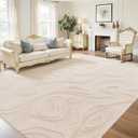 UKISS Washable Rugs 8'x10' Area Rugs for Living Room Ultra Soft Faux Rabbit Fur Embossed Rug for Bedroom, Non Slip&Non-Shedding Low Pile Large Carpets for Home Decor Beige