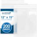 12" X 15" Self-Sealing Cellophane Bags (200 Count) Clear Poly Packaging for Clothing, Prints, Photos, Documents - Reinforced Resealable Cello Bags for Small Business Shipping - Spartan Industrial