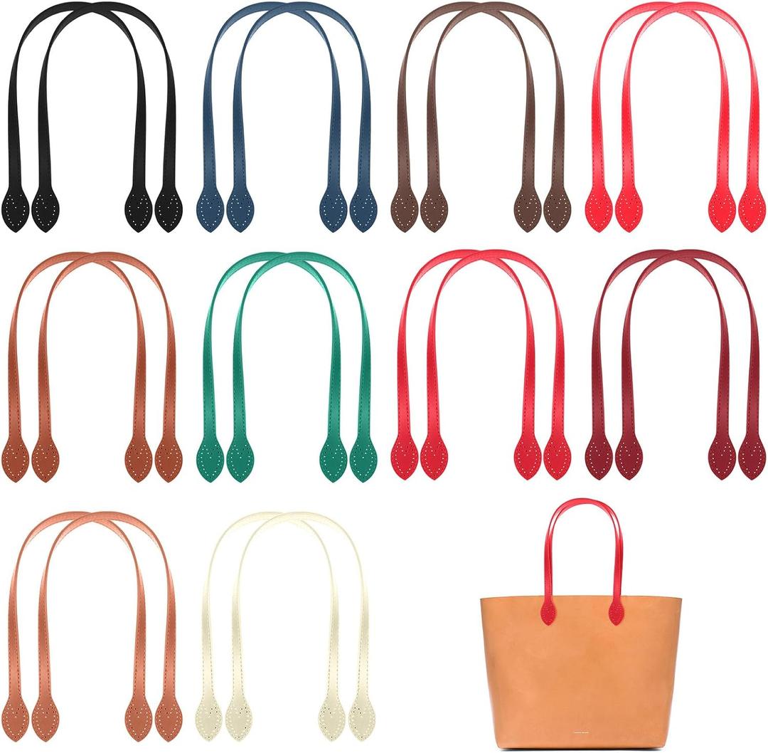 Dimeho 20pcs Leather Purse Straps 23.6" Short Bag Handles with Ear Shape End Holes Bag Making Supplies Crocheted DIY Wallet Hardware Accessories Organize for Tote Making Repairing