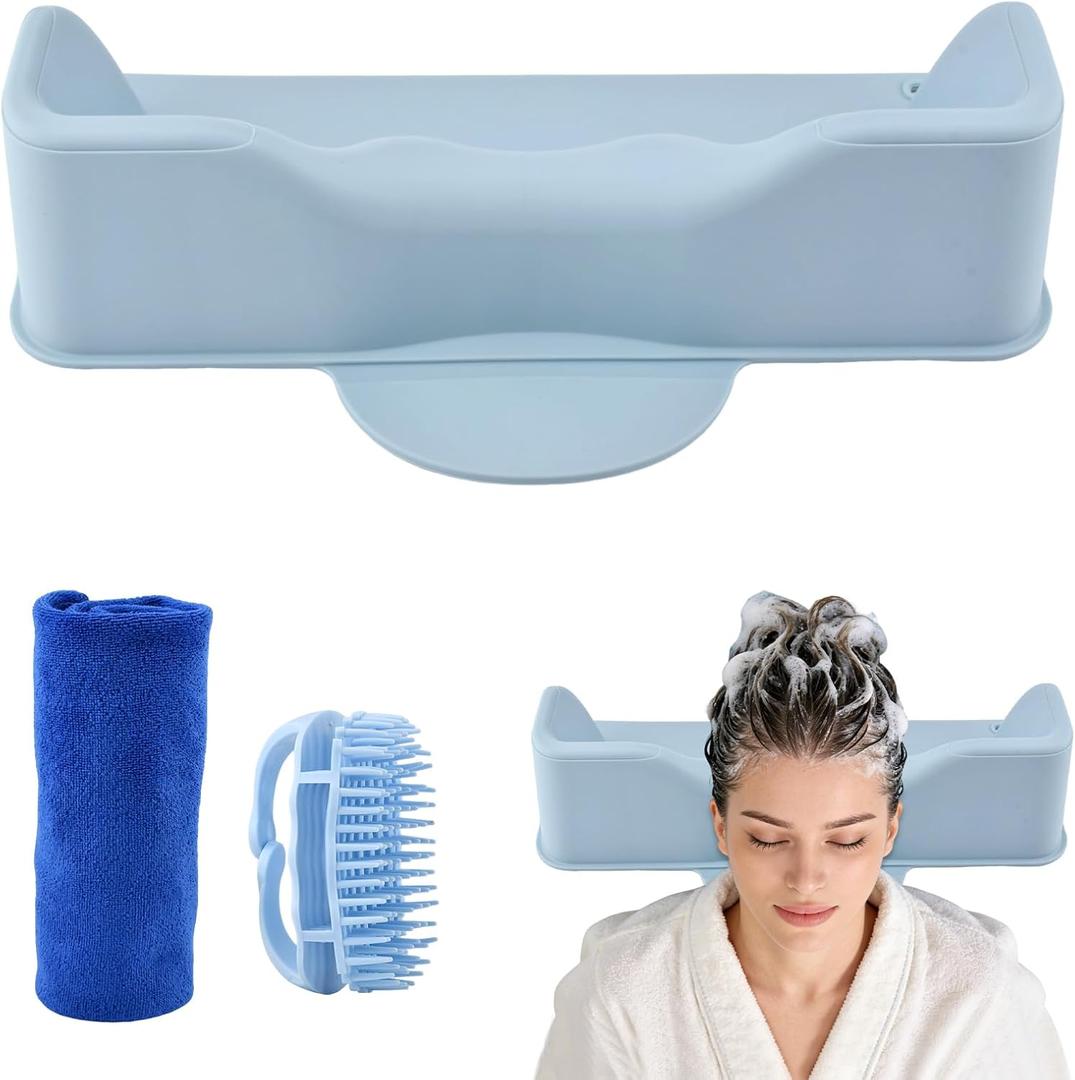 Hair Washing Station,Portable Hair Washing Basin for Sink or Bathtub,Silicone Shampoo Bowl with Scalp Massager,Tear-Free Shampoo Bowl with Suction Cups for Elderly Pregnant
