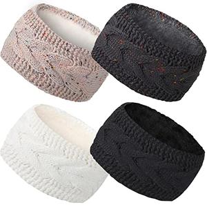 Syhood 4 Pcs Winter Headbands for Women Soft Fuzzy Lined Ear Warmers Warm Cold Weather Headbands for Women Accessories Winter(Multi-Color)