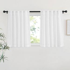 NICETOWN White Faux Linen Kitchen Curtains 36 inches Long, Rod Pockets & Back Tab Semi Sheer Privacy with Light Filtering Short Window Drapes for Cafe/Kids Room, W42 x L36, 2 Panels