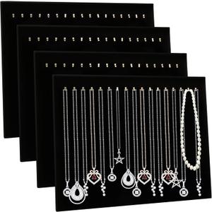 CertBuy 4 Pack Black Velvet Necklace Display Stands for Selling Jewelry Necklace Display Stand with 17 Hooks Jewelry Storage Holder for Chain