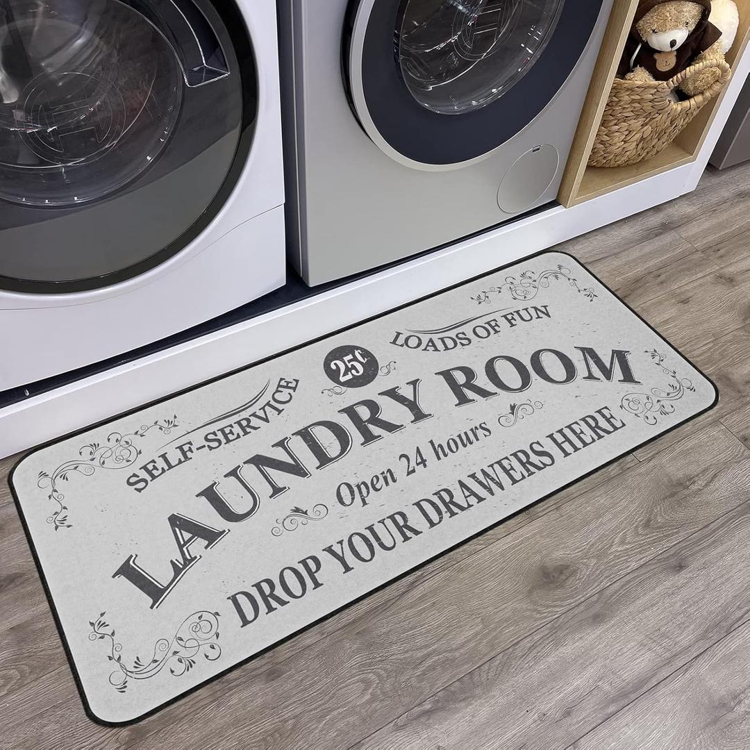 Laundry Room Rug Runner Non Slip Laundry Mats Mudroom laundromat Runner Farmhouse Kitchen Floor Mat Bathroom Laundry Room Decor Accessories(20 X 47 inch, Grey)