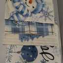 AVOIN colorlife Winter Snowman Joy Snowflake Christmas Throw Pillow Covers, 18 x 18 Inch Xmas Tree Winter Holiday Buffalo Plaid Cushion Case Decoration for Sofa Couch Set of 4 (Blue)