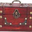 DADEA Vintage Storage Trunk Wooden Chest, Wooden Jewelry Box Small Antique Multi Purpose Jewelry Storage Box for Gift Photo Collection Shooting Furnishings Props Home
