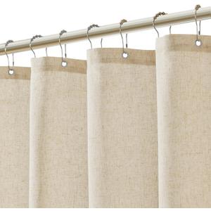 Natural Linen Shower Curtain with 12 Metal Hooks Modern Boho Neutral Thick Cloth Waterproof Bath Decor Beige Shower Curtain for Bathroom Hotel Bathtub, Cream, 72 Inch