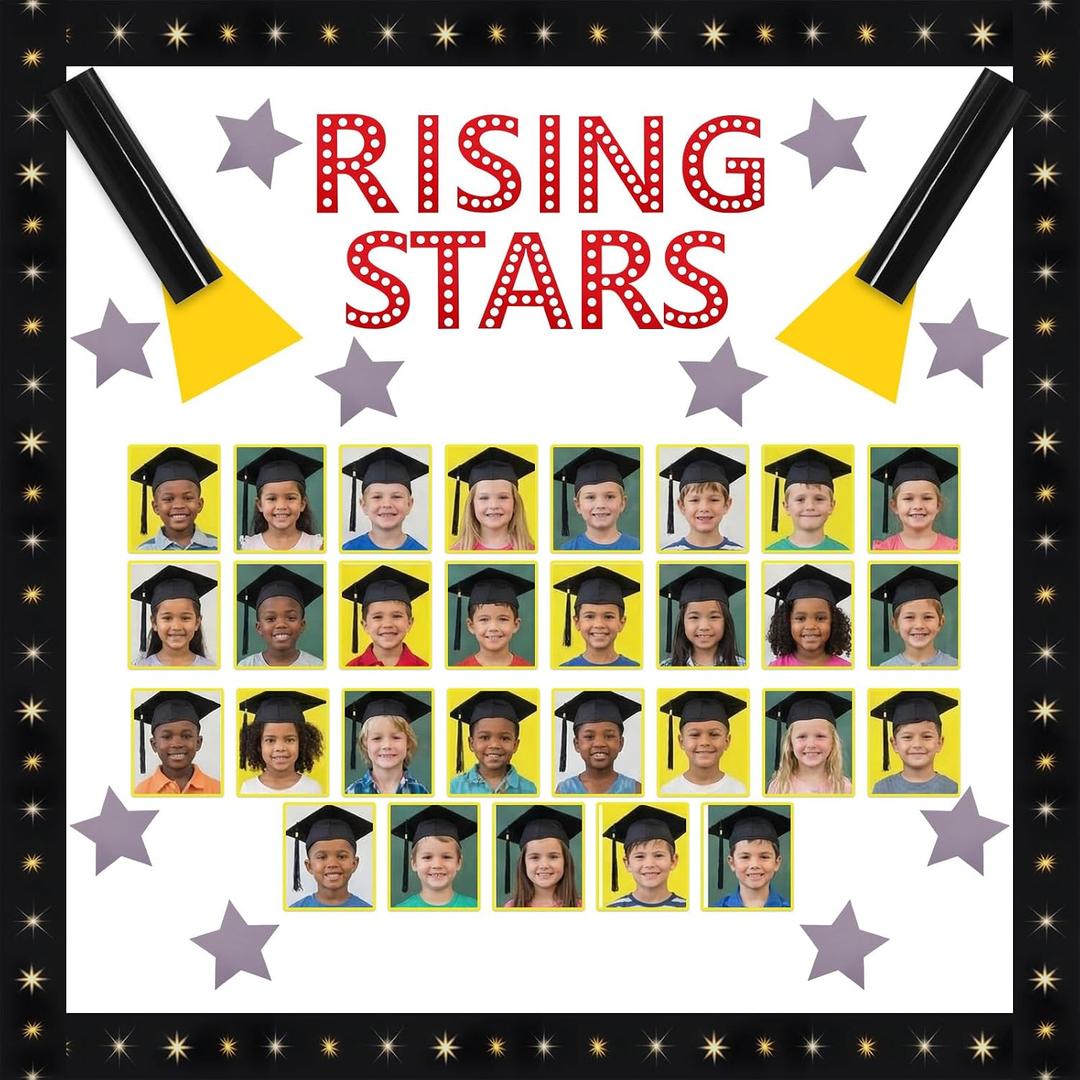 Tenceur 55 Pcs Movie Star Bulletin Board Set End of The Year Rising Stars Picture Frame Bulletin Board Grad Paper Cutouts for Class of 2026 School Classroom Blackboard Chalkboard Wall Decoration