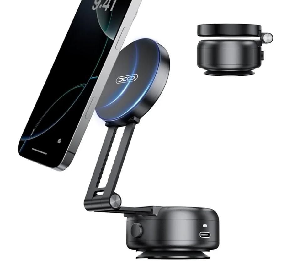 Electric Vacuum Magnetic Suction Phone Holder,Adjustable and Foldable Car Mount,Strong Magnetic Car Phone Holder for iPhone16/15/14/13/12,for Shower/Car/Mirror/Smooth Surfaces(Not Charging Phone)