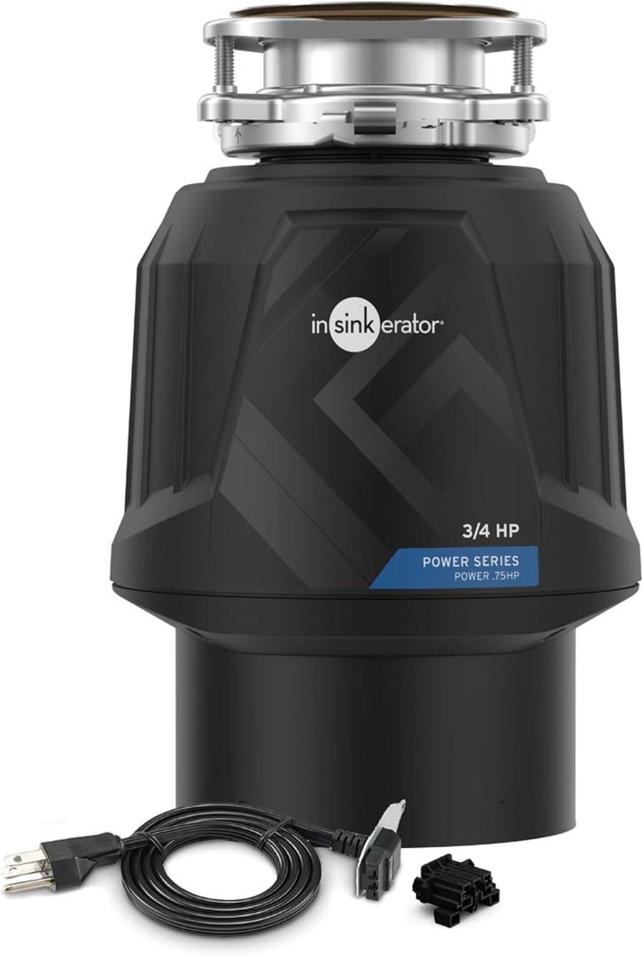 InSinkErator Power .75HP with power cord, 3/4 HP Garbage Disposal, Power Series EZ Connect Continuous Feed Food Waste Disposer