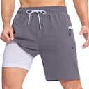 SILKWORLD Men Swim Trunks with Compression Liner 7" Bathing Suits Quick Dry Swimming Shorts with Zipper Pocket (XXL)