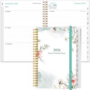 2 x 2026 Planner - Weekly Monthly Planner 2026 from January 2026 to December 2026, Planner 2026 with 12 Monthly Tabs, Inner Pocket, 6.4" x 8.5", Pink Floral