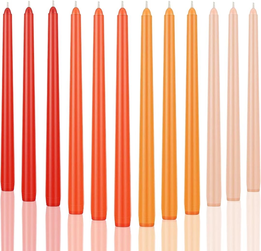 12pcs Taper Candles Citrus Scented Orange Gradient Color, Handmade from Vegan Soy Wax for Holiday Wedding Party Home Dinner Decoration, Orange