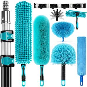 FIDISP 20FT High Ceiling Duster Kit, 4.5–12ft Heavy Duty Extension Pole, 9PCS with Hooks, Telescoping Duster, Fan Cleaner & Web Brush, Commercial/Home Use for Windows, Fans, Ceilings & Outdoor