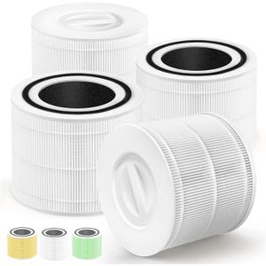 Core 300 Replacement Filter Compatible with LEVOIT Core 300, 300S, P350 Vortex, Core 300S Filter with 3-in-1 H13 True HEPA, 4-Pack Core 300-RF Filters, White