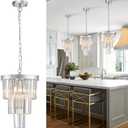 Modern Chrome Crystal Pendant Light, 3 Tiers K9 Crystal Chandelier Mini Ceiling Pendant Light Fixture for Kitchen Island Dining Room Hallway Bedroom Closet (Extra Small-12)