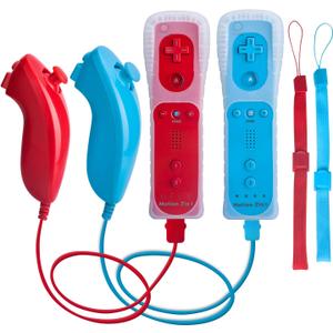 TechKen Motion Plus Wii Controllers 2Packs with Nunchucks, Wii Remote Controllers Compatible for wii and Wii U with Built in Motion Plus