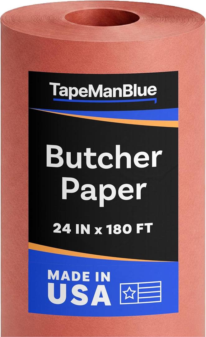 Pink Butcher Paper Roll, 24 inch x 2160" (180'), Made in USA, 40 lb. Food Grade Roll of Butcher Paper for Smoker, Wrapping, or Storing Meats, BBQ Accessories, Unwaxed and Uncoated
