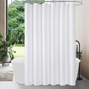 MitoVilla Extra Long Shower Curtain Liner, White Shower Liner Fabric with Plastic Hooks, Waterproof Bath Curtain Liner Polyester Soft Lightweight, 72 x 84 Inches, Washable