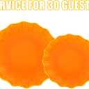 Rubtlamp 60Pcs Orange Plastic Plates - Orange Scalloped Plates with Gold Trim - 30 Dinner & 30 Dessert Platos, Heavy-duty Gold Plates for Party (30 Guests)