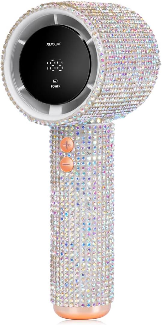 Portable Handheld Turbo Fan - Fashion Full Diamond 1800mAh USB Rechargeable Personal Battery Operated Mini Small Pocket Mini Fan for Travel/Outdoor/Vacation/Beach/Outdoor Activities (Gold)