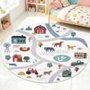 Kids 4Ft Round Farm Animal Rug for Boys Girls Bedroom Farmhouse
Circle Car Road Map Carpet for Children Room Playroom Classroom Living Room, Soft Washable Nonslip, Indoor Decor, White