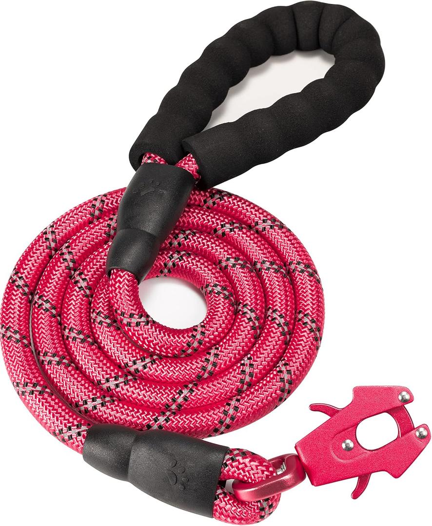 GEIT 2/4/5/6FT Dog Leash, Heavy Duty Rope Leashes, Reflective Nylon Pet Lead with Aluminum Quick Release/Locking Tactical Frog Clip for Small Medium and Large Dogs, Red, 1/2 inch