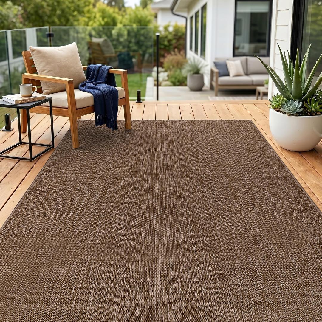 Outdoor Rug 8x10 Brown Washable Outside Rugs for Patios Porches Solid Modern Waterproof Durable Non-Shedding, Easy-to Clean Deck Balcony Indoor Outdoor Carpet (8 x 10 Brown)