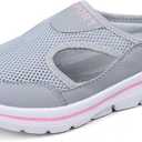 Meik Mangni Men's Slip On Mules Womens Lightweight Open Back Shoes Comfort Walking Shoes Breathable Slippers Closed Toe Slides, Light Gray Pink, Size: 9.5 Women / 8.5 Men