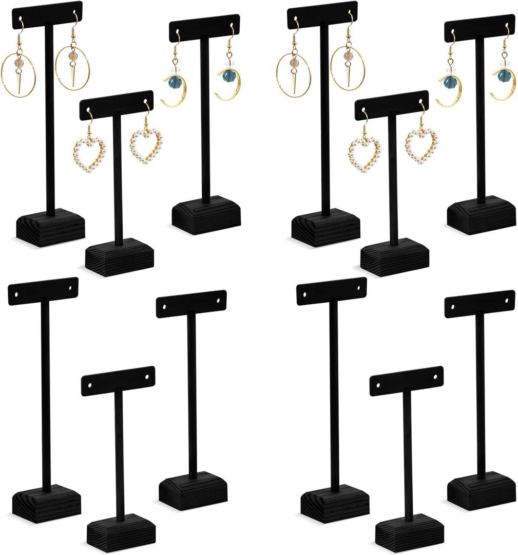 Marsui Earring Display Stands for Selling Set Wooden T Bar Jewelry Display Stand Holder for Necklaces Bracelet Showroom Trade (Black)