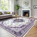 HOMORE Purple Area Rug 6x9 Living Room Rug, Non Slip Washable Rugs for Bedroom Faux Wool Large Carpet for Dining Room Vintage Floral Rugs for Home Office Farmhouse Decor