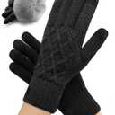 Winter Gloves for Women Men, Warm Touchscreen Knit Gloves, Thermal Lined, Stretch Fit for Cold Weather Driving (Black)