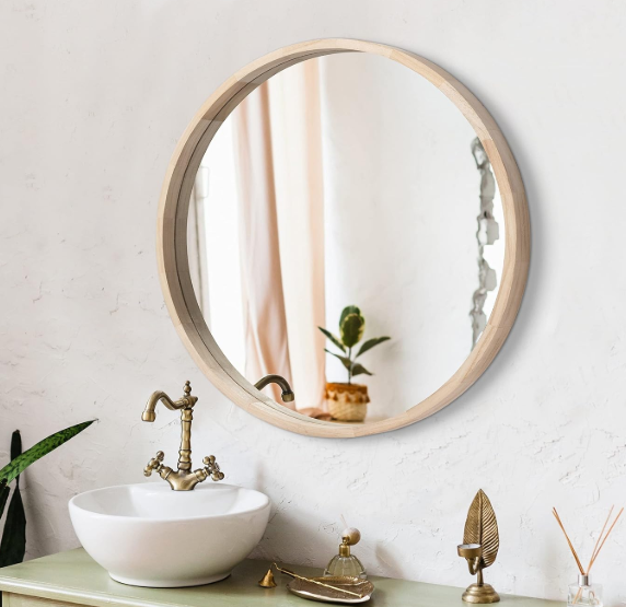 LYYYXGYP Round Wood Mirror 30 Inch for Wall Decor Farmhouse Wall Mirror Living Room Wooden Framed Circle Mirror Circular Vanity Mirror for Bathroom Bedroom