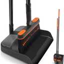 JEHONN Broom and Dustpan Set for Home, Long Handle Lightweight 180 Degree Rotating Broom Set Indoor, Upright Standing Dust Pan with Comb Teeth, Store Sweep Set for Room Kitchen Office Lobby (Orange and Black)