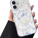ZTOFERA for iPhone 16 Magnetic Case Compatible with Magsafe,Aesthetic Floral Pattern Design Cute for Girl Women,Anti-Drop Protective Hard Phone Cover for iPhone 16-Blue Flower