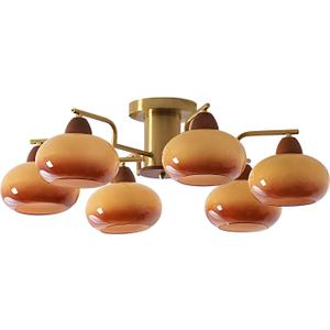 KCO Lighting Vintage Glass Flush Mount Ceiling Light 6 Light Sputnik Chandelier Mid Century Modern Hallway Ceiling Light Fixtures Rustic Gold Chandeliers
